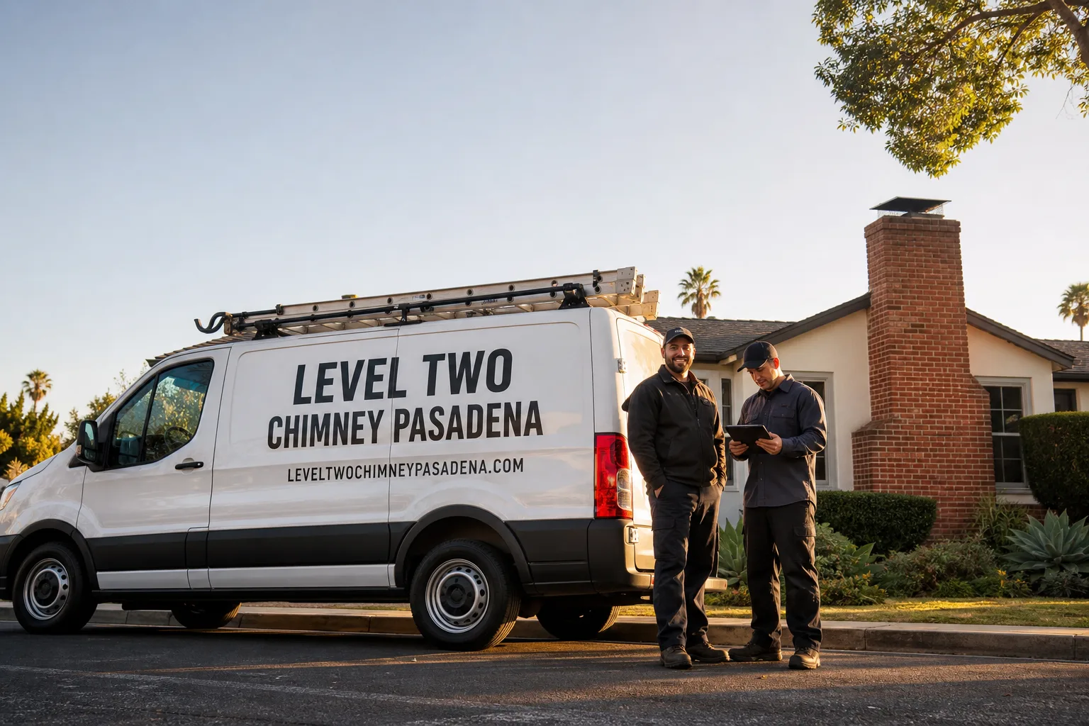 Emberly Chimney Cleaners Pasadena chimney cleaning service vehicle and crew in Pasadena, CA